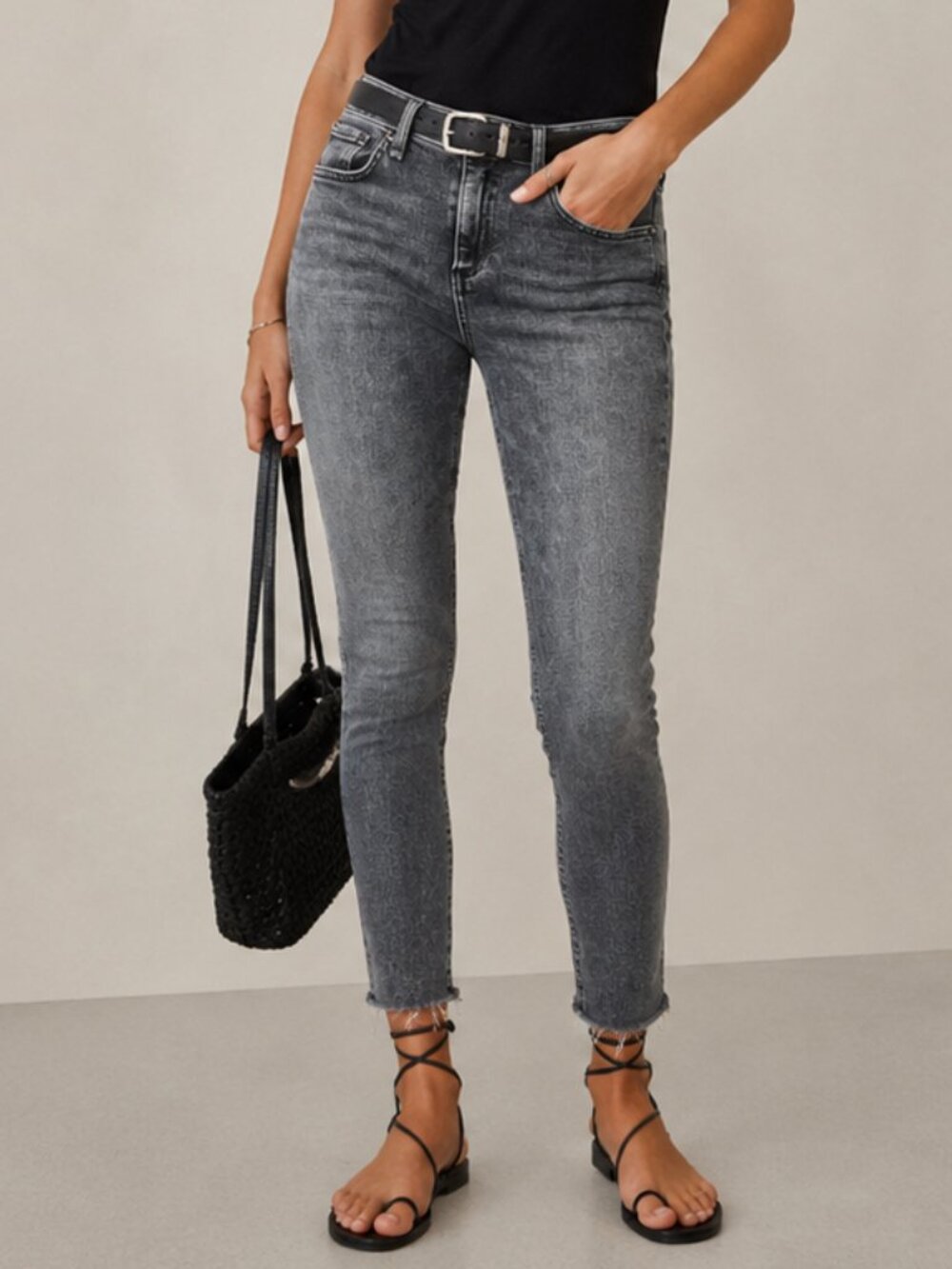 rag & bone Cate Mid Rise Ankle Skinny Jeans Black Sage Gray | Size 28